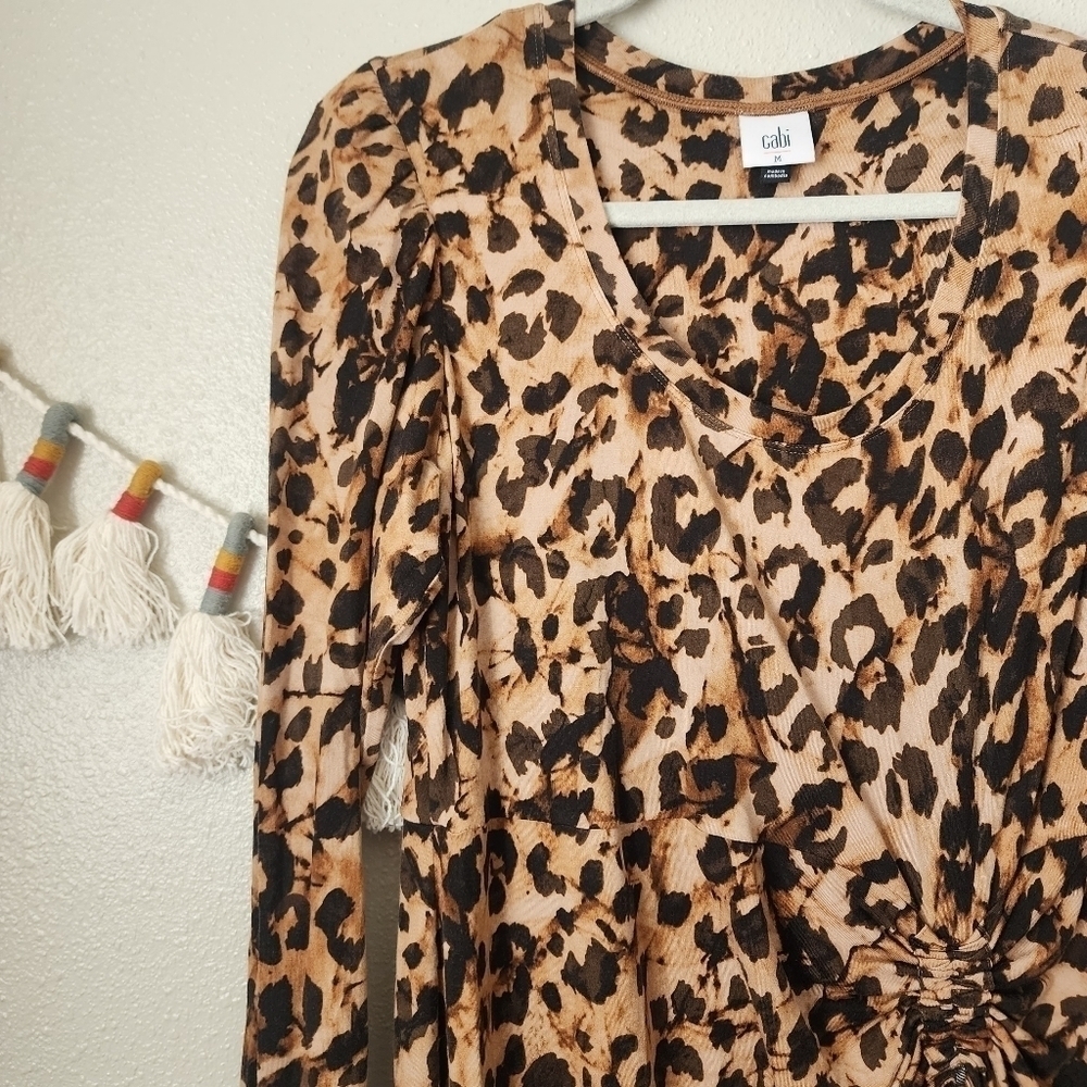 Cabi Selma Cheetah Bodice Drawstring Knit Midi Dr… - image 6